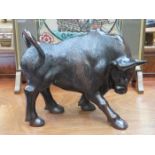 LARGE LIGNUM VITAE CARVED BULL,