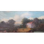 FRAMED OIL ON CANVAS DEPICTING A COUNTRY COTTAGE SCENE, SIGNED W WEBB,