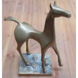 BRIAN BURGESS, LIMITED EDITION BRONZE SCULPTURE OF A STYLISED HORSE ON BASE,