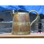 ANTIQUE BRASS BOUND BARREL FORM WATER JUG,