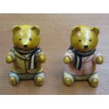 PAIR OF RYE STUDIO ART POTTERY SEATED TEDDY BEARS BY JOAN DEE BETHEL,