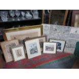 MIXED LOT OF PENCIL SIGNED AND OTHER BLUE AND WHITE PRINTS PLUS MAP OF LIVERPOOL, ETC.