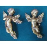 PAIR OF GILDED WALL MOUNTING CHERUBS