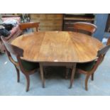 ANTIQUE MAHOGANY DINING TABLE AND THREE CHAIRS PLUS ONE OTHER