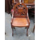 OAK PIERCEWORK GOTHIC STYLE HALL CHAIR