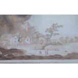 VICTORIAN STYLE GILT AND EBONISED EMBROIDERED STYLE PICTURE- A VIEW OF CROGEN ON THE BANKS OF THE