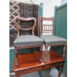 PAIR OF MAHOGANY CROWN BACKED CHAIRS AND SINGLE CHAIR