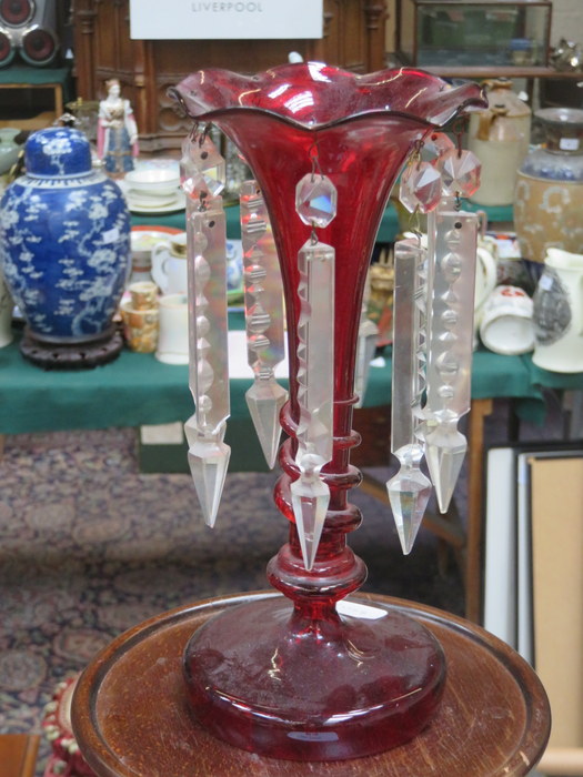 VICTORIAN RUBY GLASS LUSTRE WITH DROPLETS,