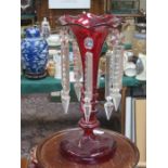 VICTORIAN RUBY GLASS LUSTRE WITH DROPLETS,