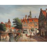 W C VAN ROLLAND, FRAMED OIL ON BOARD DEPICTING A DUTCH STREET SCENE,