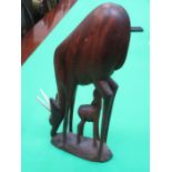 TREEN CARVING DEPICTING A DEER AND FAWN,