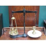 SET OF W & T AVERY CAST IRON SCALES WITH WEIGHTS