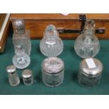 PARCEL OF SILVER TOPPED GLASS DRESSING JARS PLUS OTHER JARS