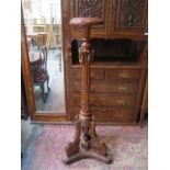 ORNATELY DECORATED MAHOGANY TORCHERE STAND