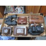 MIXED LOT OF CAMERAS AND BINOCULARS INCLUDING LEICA,