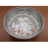 ANTIQUE PEARL ARE BOWL DECORATED IN THE ORIENTAL MANNER,