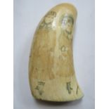 CARVED ANTIQUE SCRIMSHAW WHALE'S TOOTH