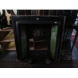 CAST IRON FIRE INSERT WITH ART NOUVEAU STYLE CERAMIC TILES