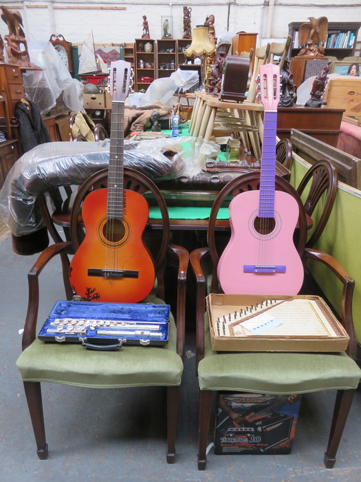 TWO ACOUSTIC GUITARS AND BOXED PRACTICE AMP,