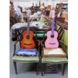 TWO ACOUSTIC GUITARS AND BOXED PRACTICE AMP,