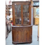 REPRODUCTION MAHOGANY TWO DOOR GLAZED CORNER CABINET