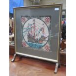 EMBROIDERED FIRE SCREEN DEPICTING THE MARY ROSE