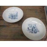 PAIR OF DOULTON BURSLEM STEMMED CERAMIC DISHES WITH TRANSFER DECORATION