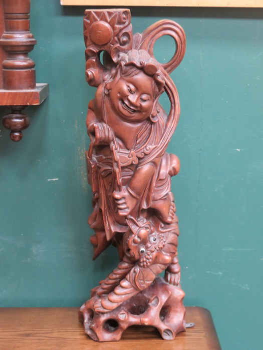 LARGE HEAVILY CARVED ORIENTAL LAMP BASE,