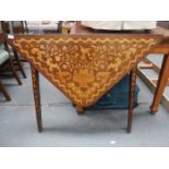 DUTCH STYLE MARQUETRY INLAID FOLD OVER GAMES TABLE WITH INLAID & CIRCULAR FELT LINED INTERIOR