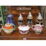 SUNDRY CERAMICS INCLUDING SHELLEY DRIP GLAZE TEAPOT, GERMAN STEINS,