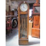 ART DECO STYLE OAK GRANDMOTHER CLOCK