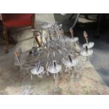 PAIR OF MODERN CHROME AND GLASS TWELVE SCONCE CHANDELIER