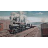 ANTHONY WELLS, FRAMED OIL ON BOARD DEPICTING STEAM TRAIN THALABA,