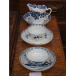 TWO EARLY BLUE AND WHITE TEA BOWLS PLUS SAUCERS,