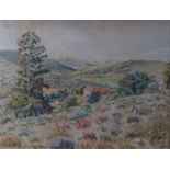 F BAUER, FRAMED WATERCOLOUR DEPICTING A COUNTRYSIDE SCENE,