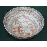 ANTIQUE PEARL ARE BOWL DECORATED IN THE ORIENTAL MANNER,