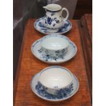 TWO EARLY BLUE AND WHITE TEA BOWLS PLUS SAUCERS,