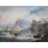 FRAMED WATERCOLOUR DEPICTING BOATS ON SQUALLY WATERS, SIGNED (INDISTINCT),
