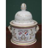 EARLY VICTORIAN HANDPAINTED AND GILDED FARMING RELATED TOBACCO JAR WITH COVERS