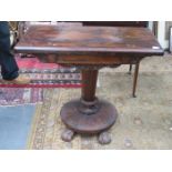 ROSEWOOD FOLD OVER TEA TABLE ON CLAW SUPPORTS