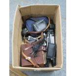 BOX OF VARIOUS CAMERAS AND ACCESSORIES