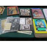 MIXED LOT OF SUNDRIES INCLUDING ALBUM OF FILM STAR RELATED POSTCARDS SOME SIGNED, SCRAP ALBUM,