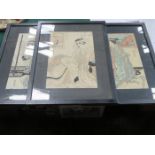 FIVE VARIOUS FRAMED JAPANESE PRINTS