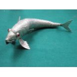 DECORATIVE FREE STANDING SILVER COLOURED ORIENTAL STYLE ARTICULATED FISH