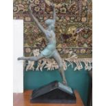 1930s PATINATED GREEN AND BRONZE ART DECO FIGURE BY FAYRAL FOR MAX LE VERRIER,