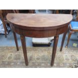 INLAID MAHOGANY HALF MOON FOLD OVER TEA TABLE