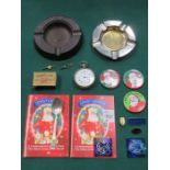 PARCEL OF LEWIS'S MEMORABILIA INCLUDING WHITE METAL POCKET WATCH, PAPERWEIGHTS, MATCH CASE,