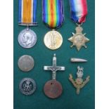 FIRST WAR TRIO TO 15338 PTE T KEATLEY , LN LAN R, ALSO BADGES, DOG TAG, ETC.