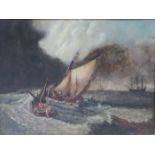 GILT FRAMED UNSIGNED OIL ON BOARD DEPICTING A BUSY SEASCAPE SCENE,