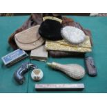SUNDRY LOT INCLUDING COPPER AND BRASS POWDER FLASK, WILLEM II CHURCHILL CIGAR AND FUR STOLE, ETC.